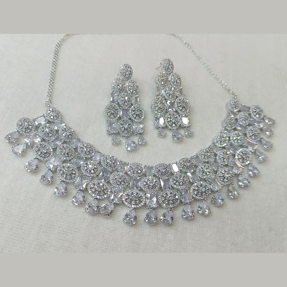 Rani Sati Jewels Silver Plated AD Necklace Set