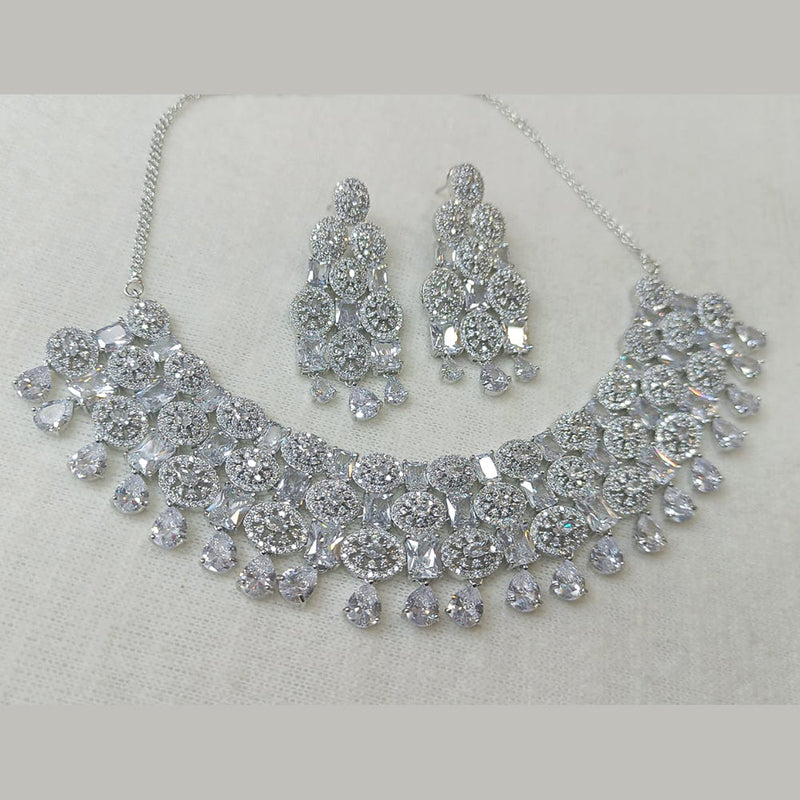 Rani Sati Jewels Silver Plated AD Necklace Set