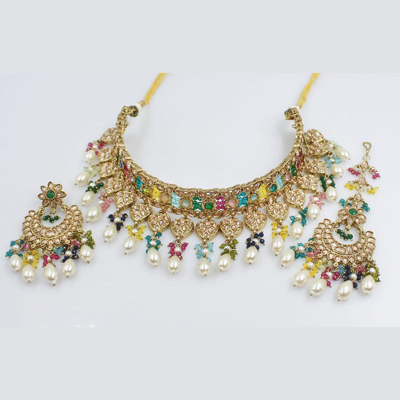 Rani Sati Jewels Gold Plated Crystal Stone Choker Necklace Set