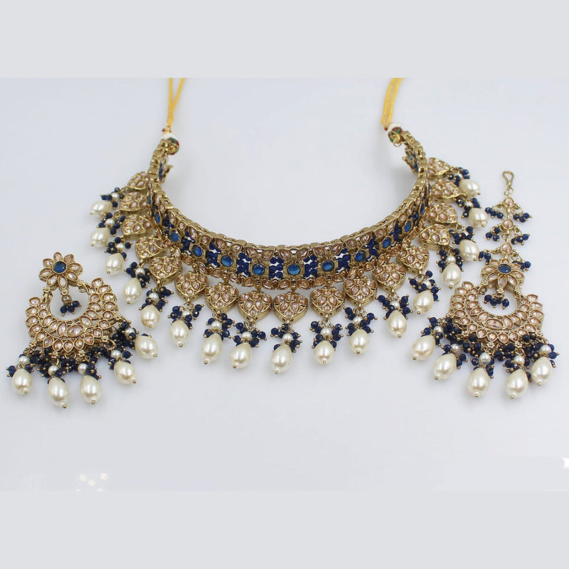 Rani Sati Jewels Gold Plated Crystal Stone Choker Necklace Set