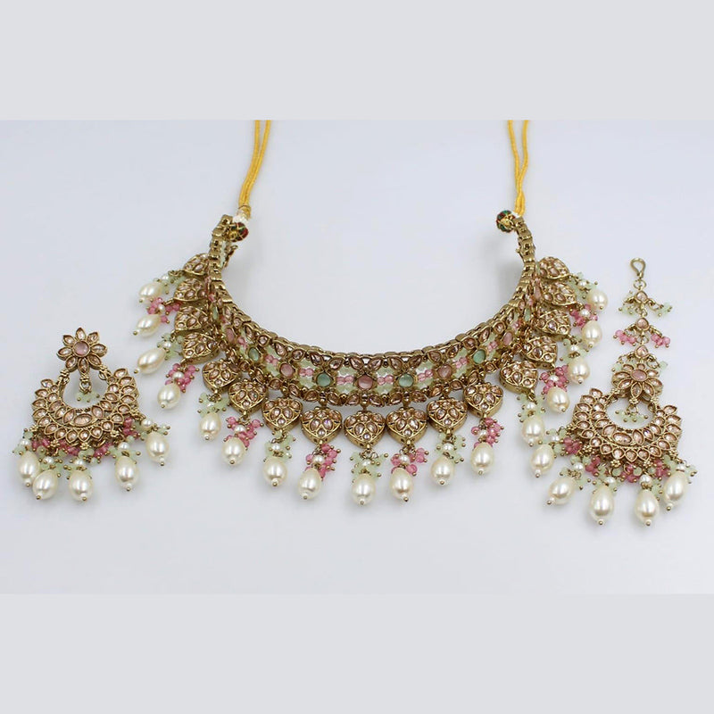 Rani Sati Jewels Gold Plated Crystal Stone Choker Necklace Set