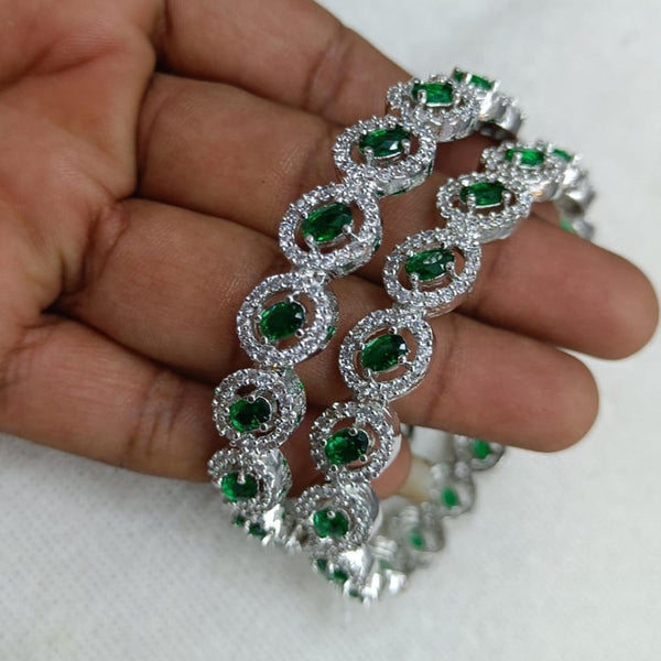 Rani Sati Jewels Silver Plated AD Bangles Set