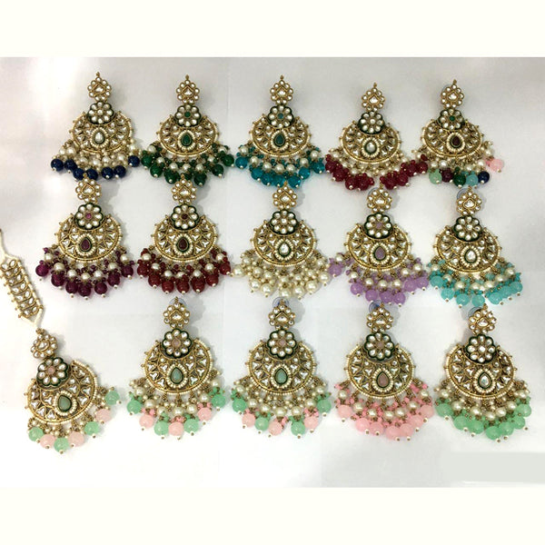 Rani Sati Jewels Gold Plated Kundan Maangtikka With Earrings