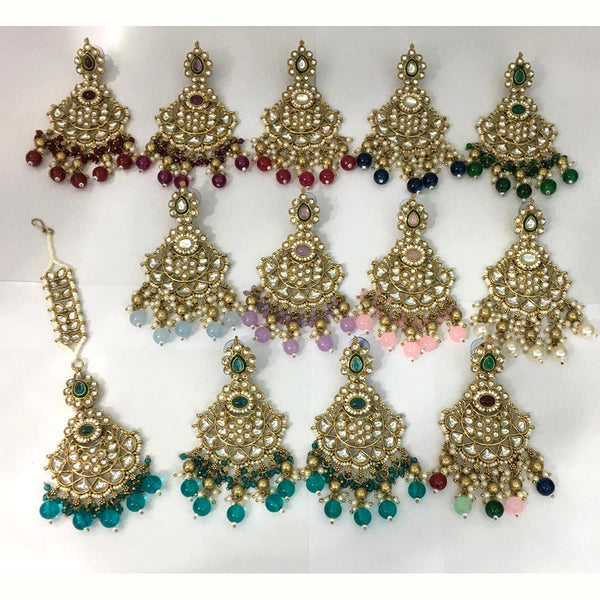 Rani Sati Jewels Gold Plated Kundan Maangtikka With Earrings