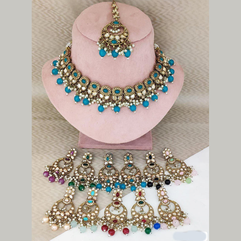 Rani Sati Jewels Gold Plated Crystal Stone Choker Necklace Set