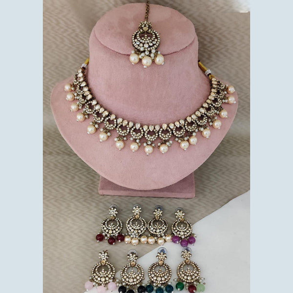 Rani Sati Jewels Gold Plated Crystal Stone Choker Necklace Set