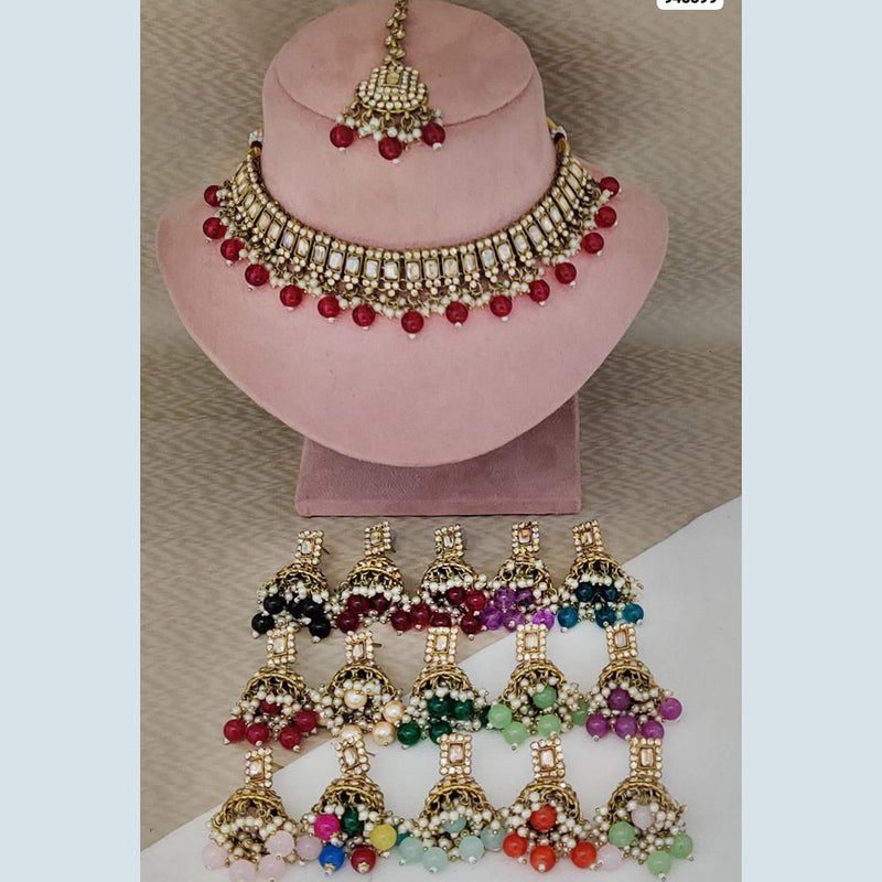 Rani Sati Jewels Gold Plated Crystal Stone Choker Necklace Set