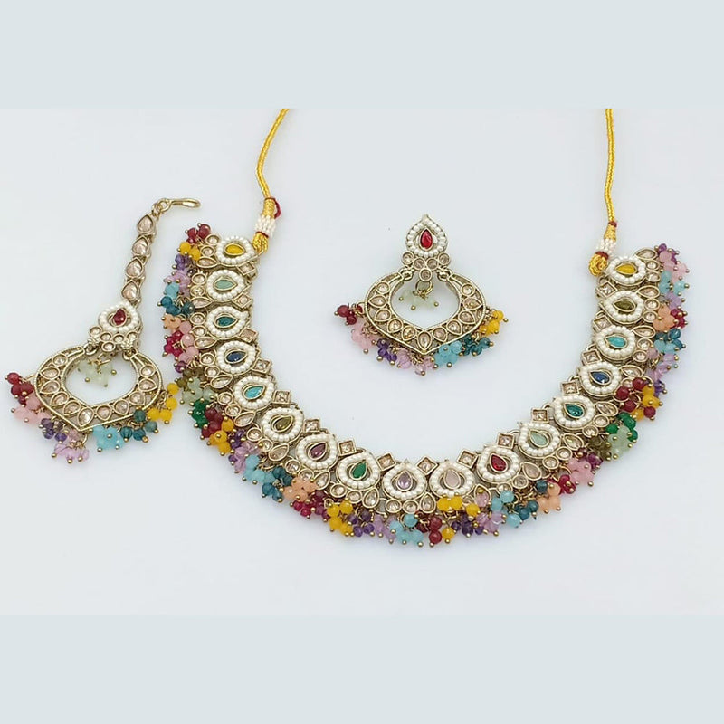 Rani Sati Jewels Gold Plated Crystal Stone And Peral Necklace Set
