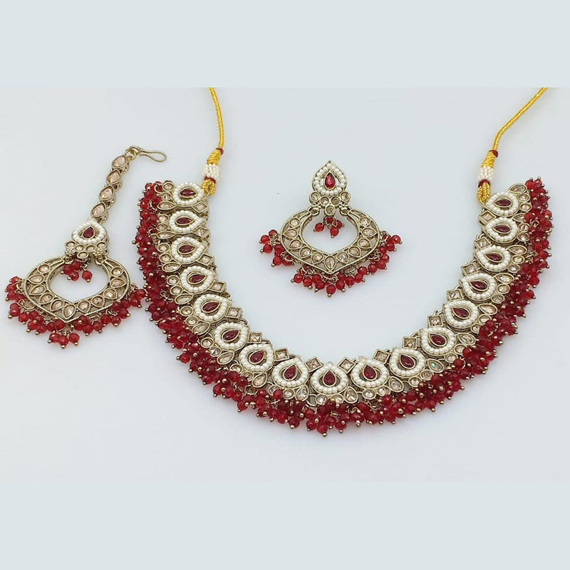 Rani Sati Jewels Gold Plated Crystal Stone And Peral Necklace Set