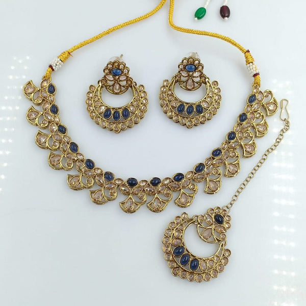 Rani Sati Jewels Gold Plated Reverse AD Necklace Set