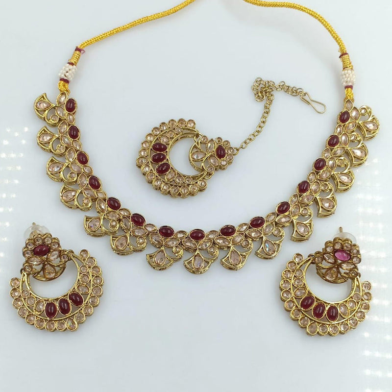 Rani Sati Jewels Gold Plated Reverse AD Necklace Set