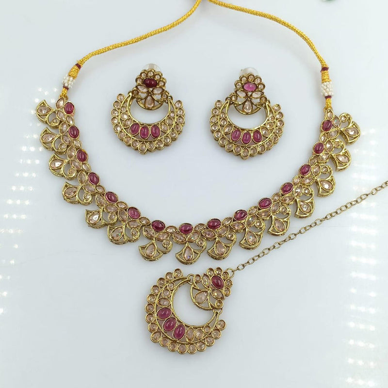 Rani Sati Jewels Gold Plated Reverse AD Necklace Set