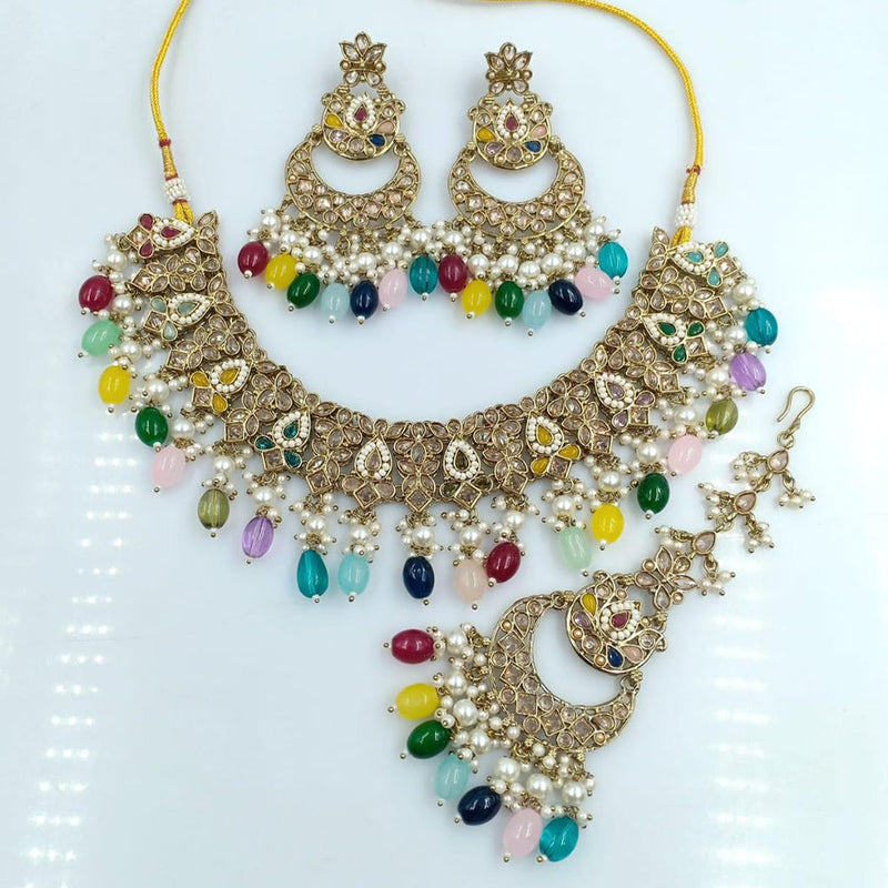 Rani Sati Jewels Gold Plated Reverse AD Necklace Set