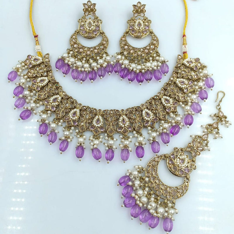 Rani Sati Jewels Gold Plated Reverse AD Necklace Set