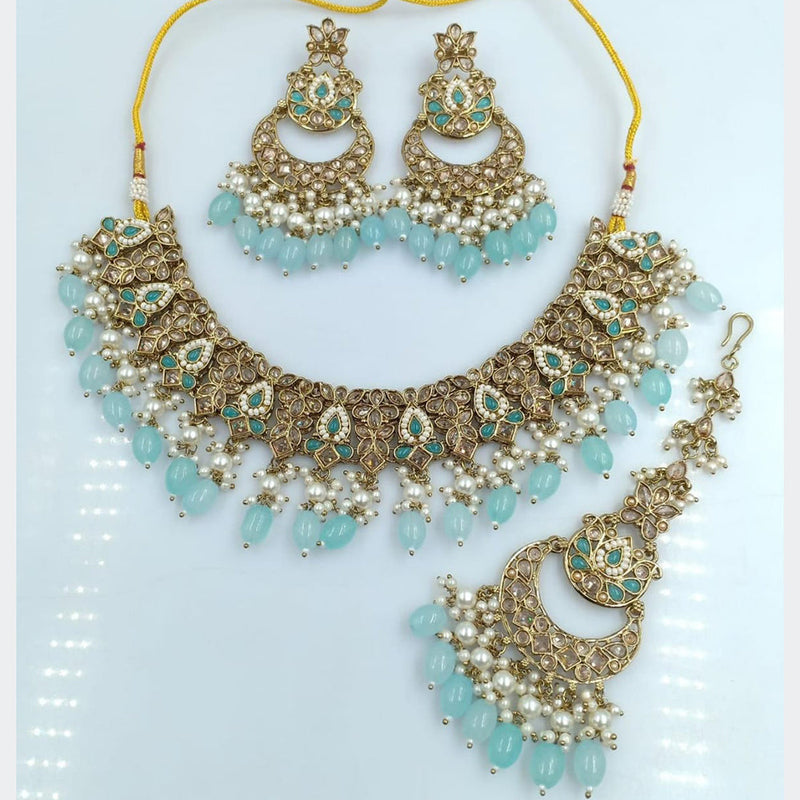 Rani Sati Jewels Gold Plated Reverse AD Necklace Set