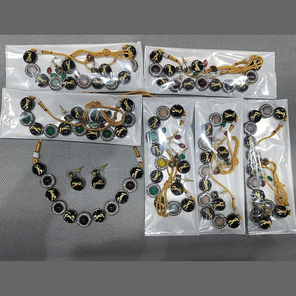 Rani Sati Jewels Black Polish Plated Monalisa Stone Necklace Set