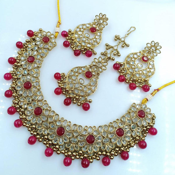 Rani Sati Jewels Gold Plated Reverse AD Necklace Set