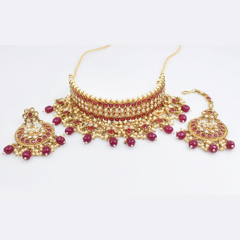 Rani Sati Jewels Gold Plated Crystal Stone Choker Necklace Set