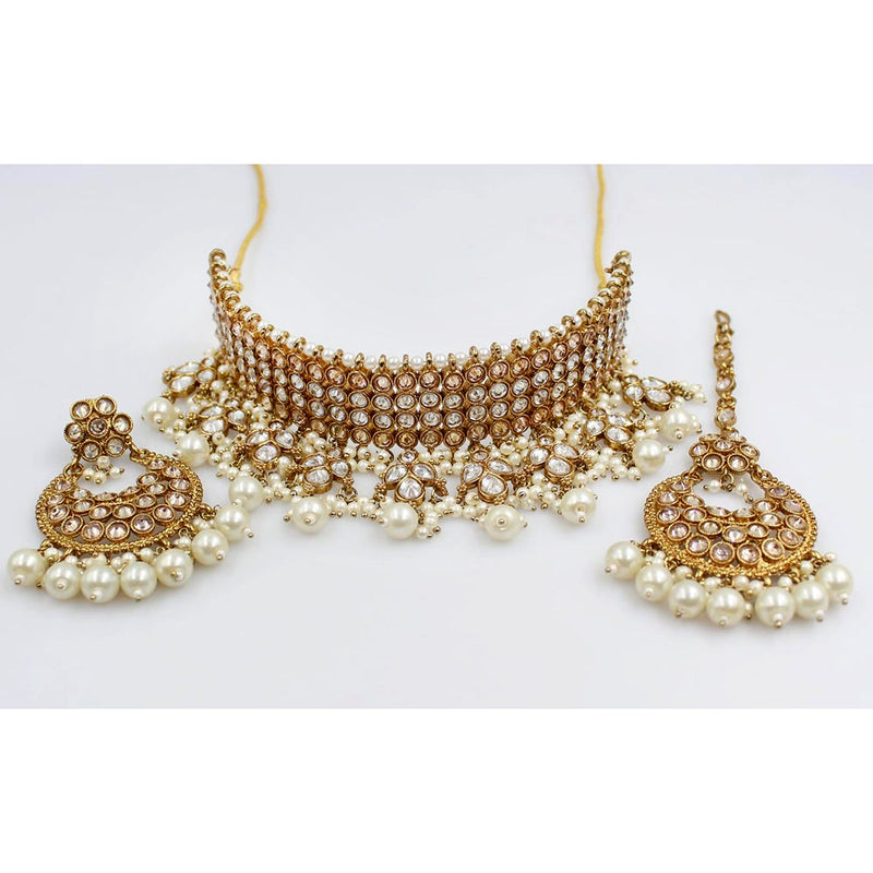 Rani Sati Jewels Gold Plated Crystal Stone Choker Necklace Set