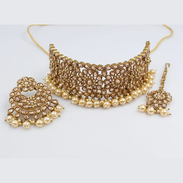 Rani Sati Jewels Gold Plated Crystal Stone Choker Necklace Set
