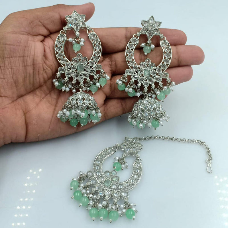 Rani Sati Jewels Silver Plated Reverse AD Jhumki Earrings With Maangtikka