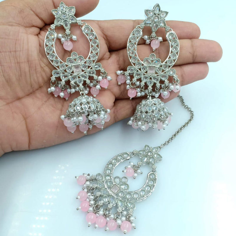 Rani Sati Jewels Silver Plated Reverse AD Jhumki Earrings With Maangtikka