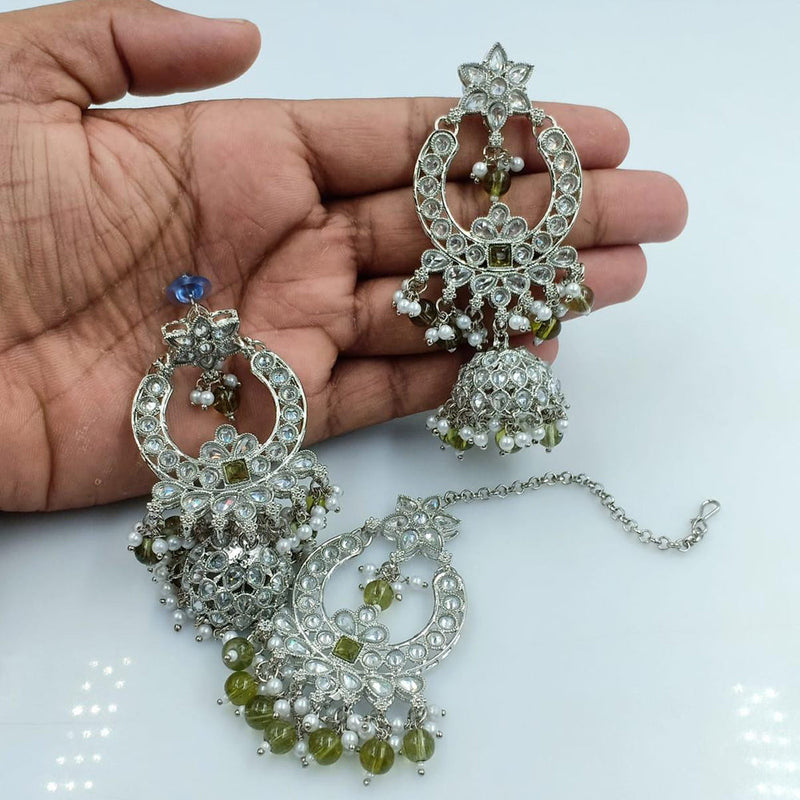 Rani Sati Jewels Silver Plated Reverse AD Jhumki Earrings With Maangtikka