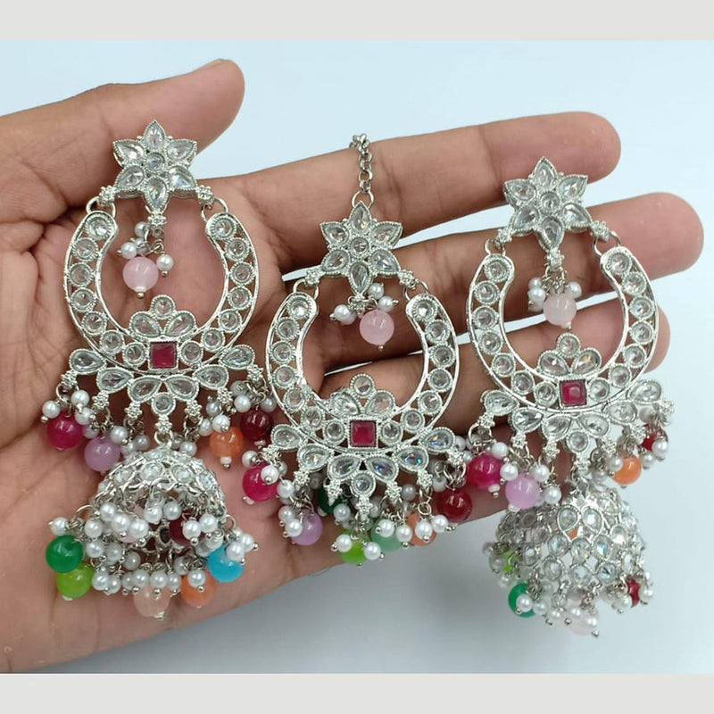 Rani Sati Jewels Silver Plated Reverse AD Jhumki Earrings With Maangtikka