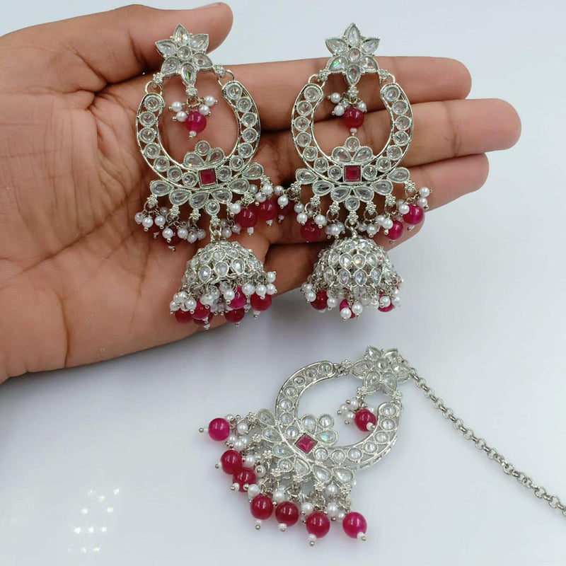 Rani Sati Jewels Silver Plated Reverse AD Jhumki Earrings With Maangtikka