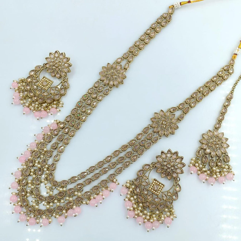 Rani Sati Jewels Gold Plated Reverse AD Long Necklace Set