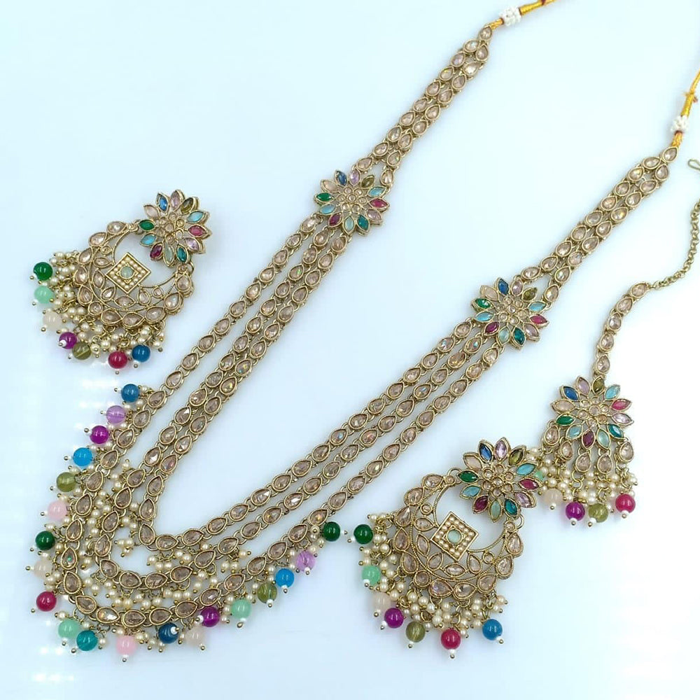 Rani Sati Jewels Gold Plated Reverse AD Long Necklace Set