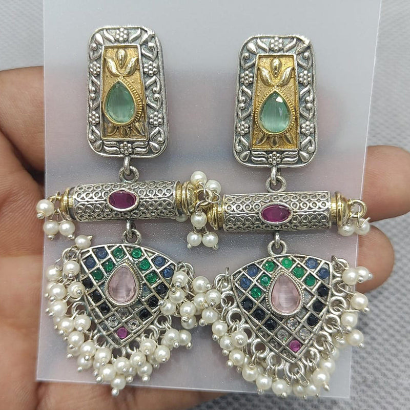 Rani Sati Jewels Silver Plated Pota Stone Dangler Earrings