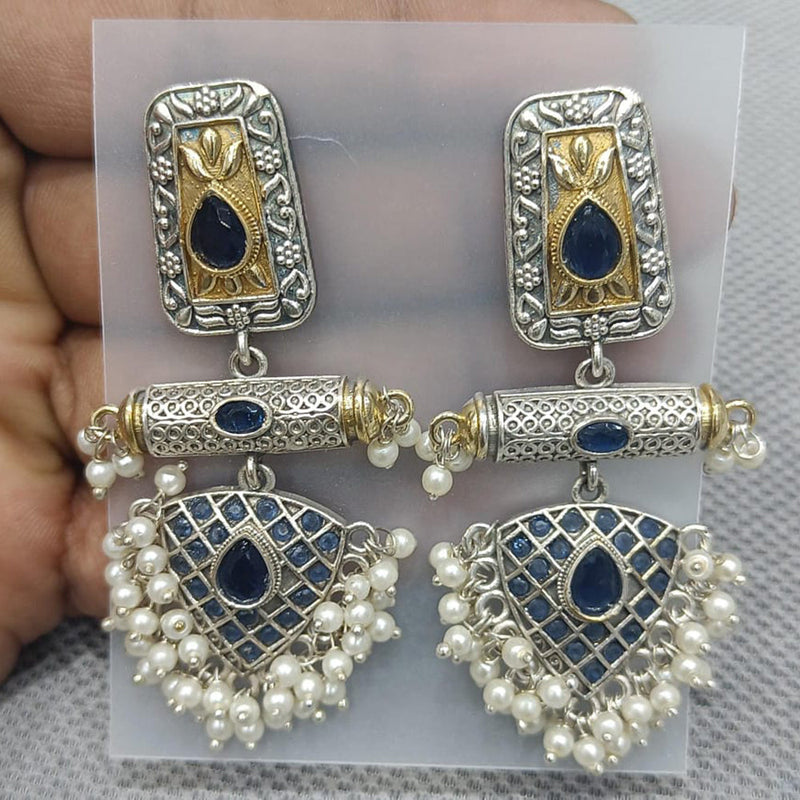 Rani Sati Jewels Silver Plated Pota Stone Dangler Earrings