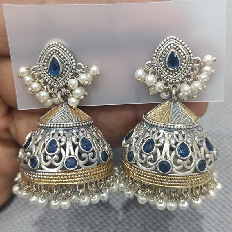 Rani Sati Jewels Silver Plated Pota Stone Jhumki  Earrings