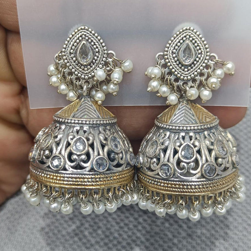 Rani Sati Jewels Silver Plated Pota Stone Jhumki  Earrings