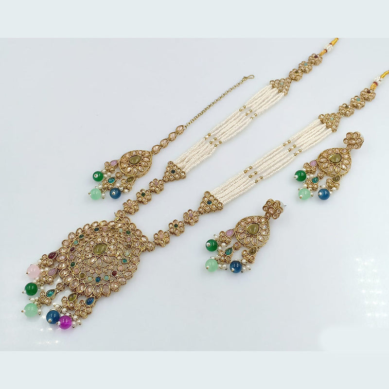 Rani Sati Jewels Gold Plated Crystal Stone Long Necklace Set