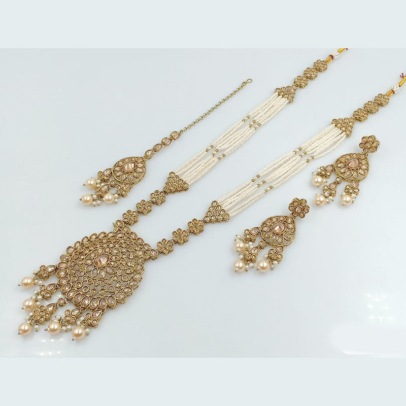 Rani Sati Jewels Gold Plated Crystal Stone Long Necklace Set