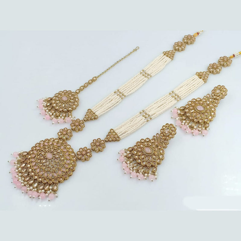 Rani Sati Jewels Gold Plated Crystal Stone Long Necklace Set