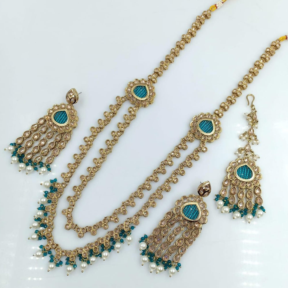Rani Sati Jewels Gold Plated Crystal Stone Long Necklace Set