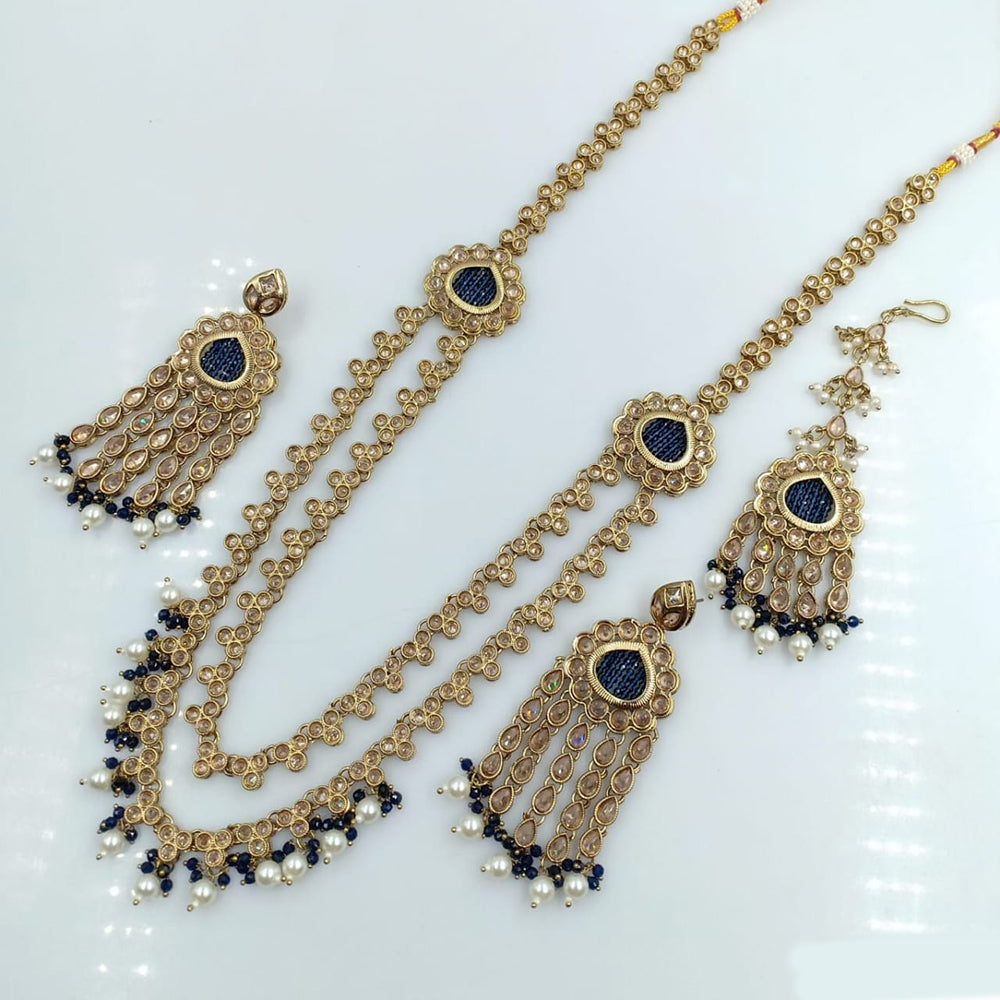 Rani Sati Jewels Gold Plated Crystal Stone Long Necklace Set