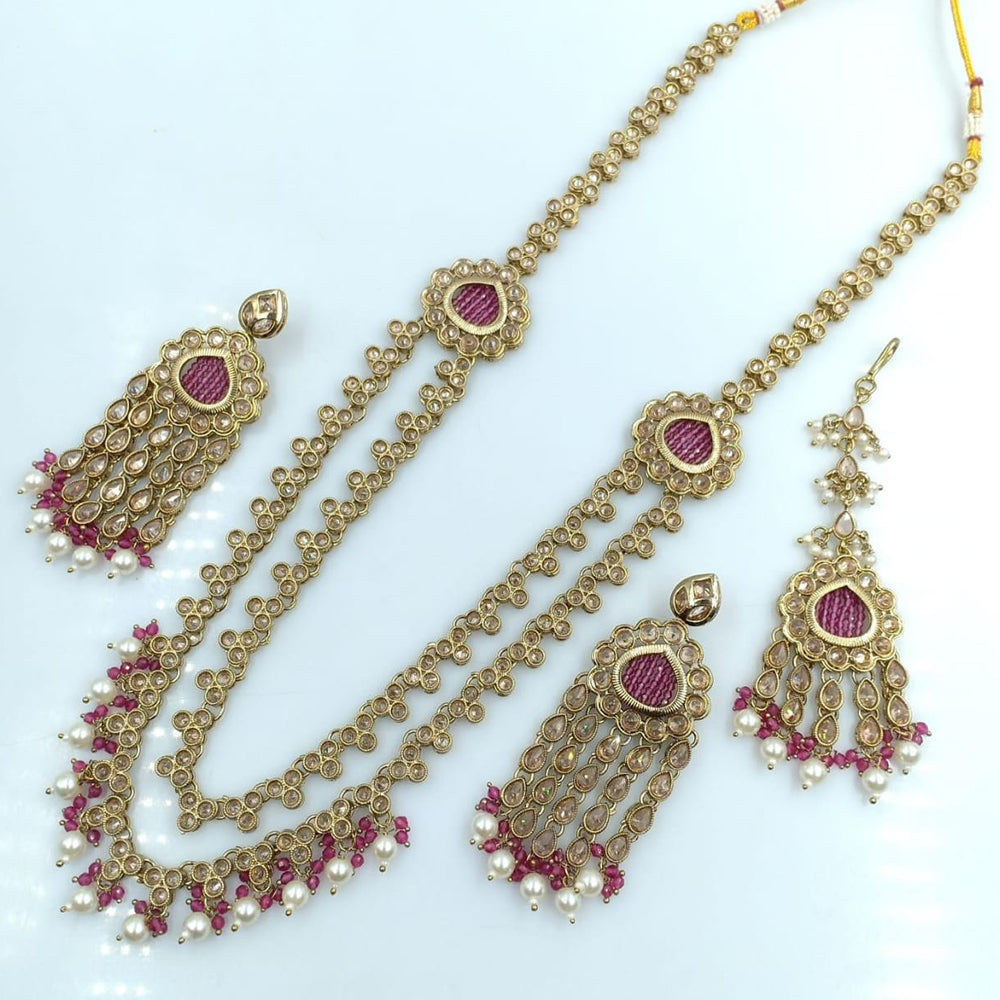 Rani Sati Jewels Gold Plated Crystal Stone Long Necklace Set