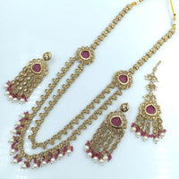 Rani Sati Jewels Gold Plated Crystal Stone Long Necklace Set