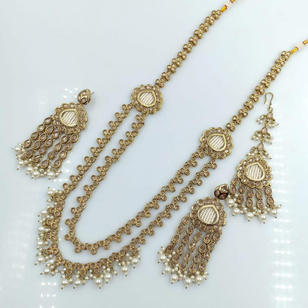 Rani Sati Jewels Gold Plated Crystal Stone Long Necklace Set