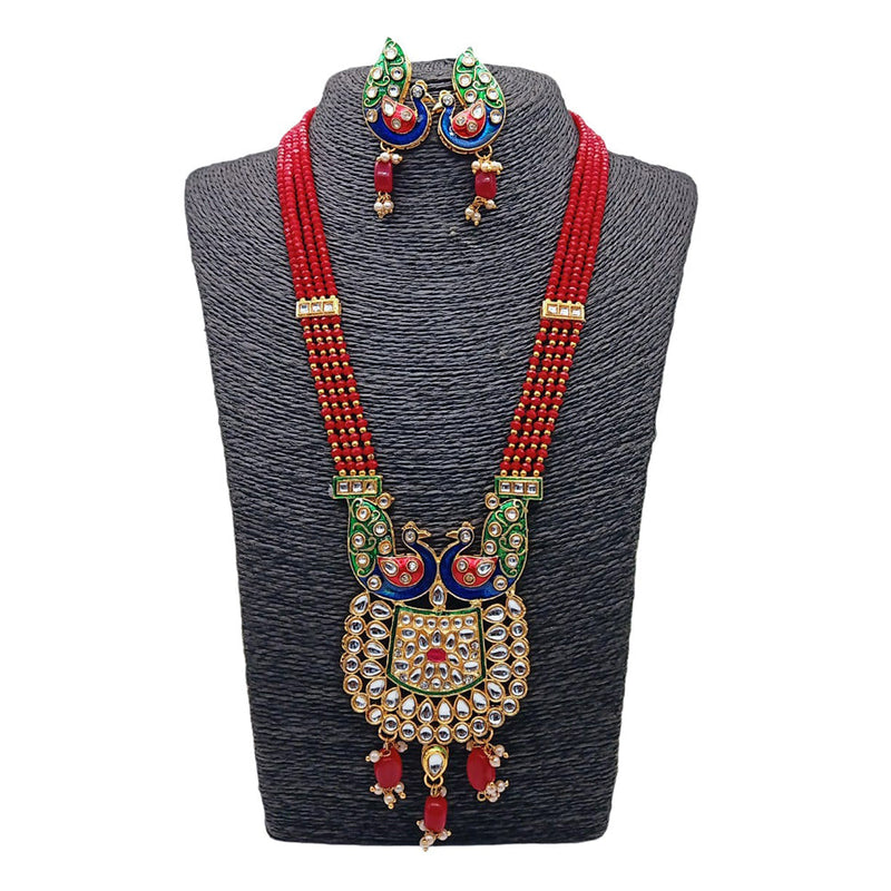 Shree Jai Sai Art Gold Plated Peacock Long Necklace Set