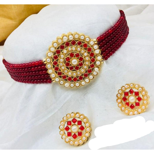 Shree Jai Sai Art Choker Gold Plated Beads Necklace Set