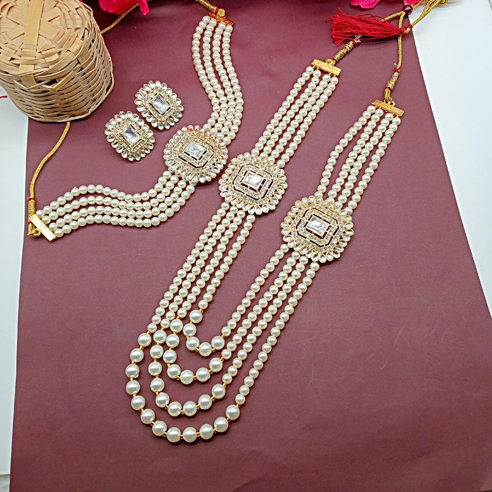 Shree Jai Sai Art Gold Plated Crystal Stone Double Necklace Set