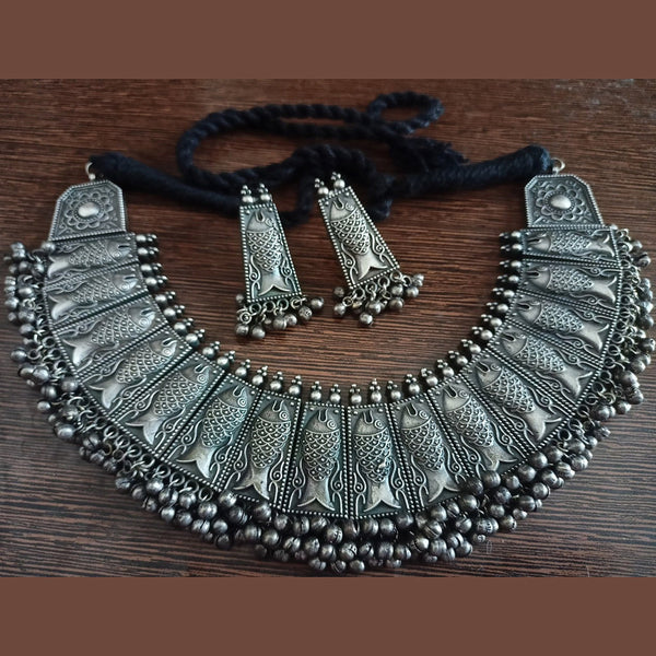 Bevy Pearls Oxidised Plated Necklace Set