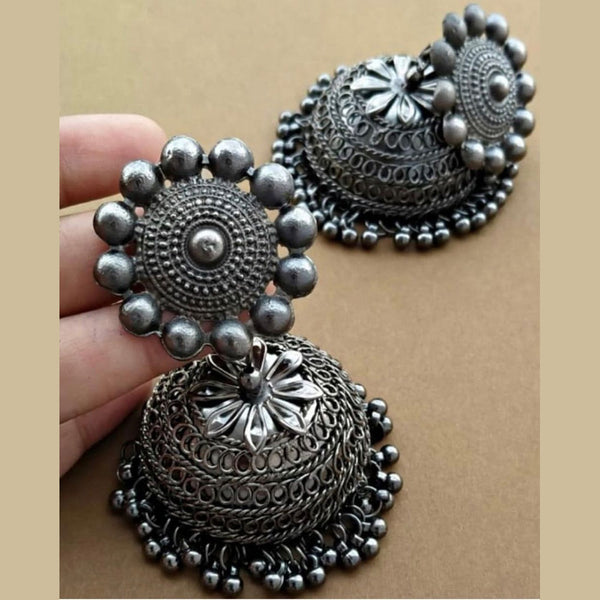 Bevy Pearls Oxidised Plated Jhumki Earrings