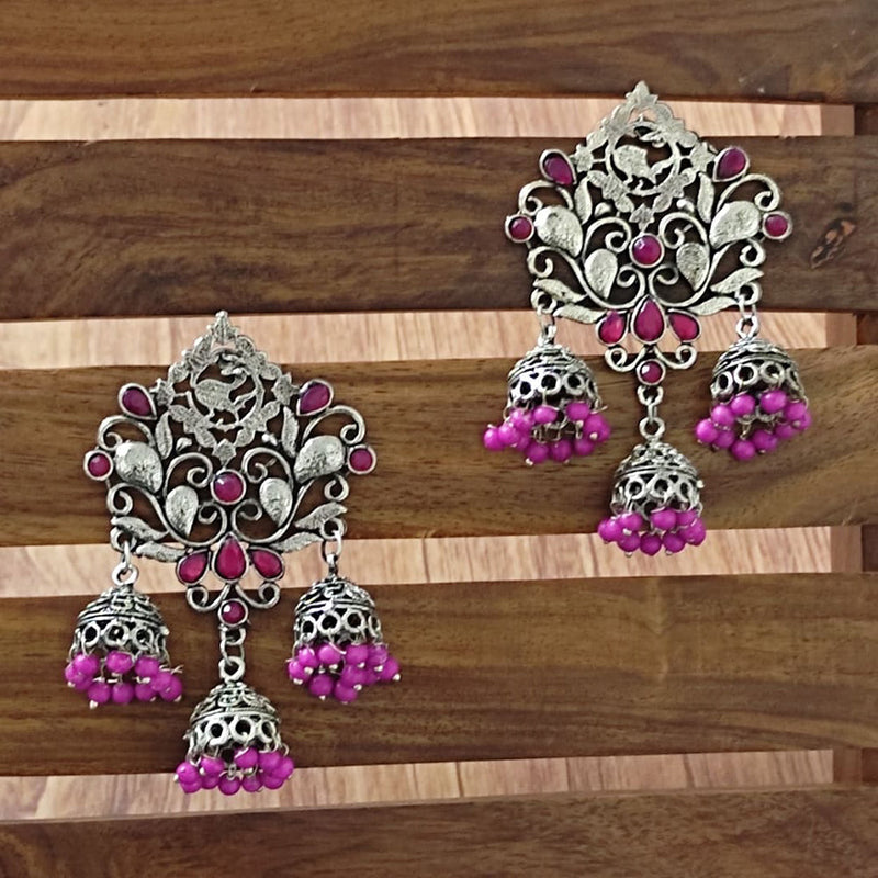 Bevy Pearls Oxidised Plated Jhumki Earrings