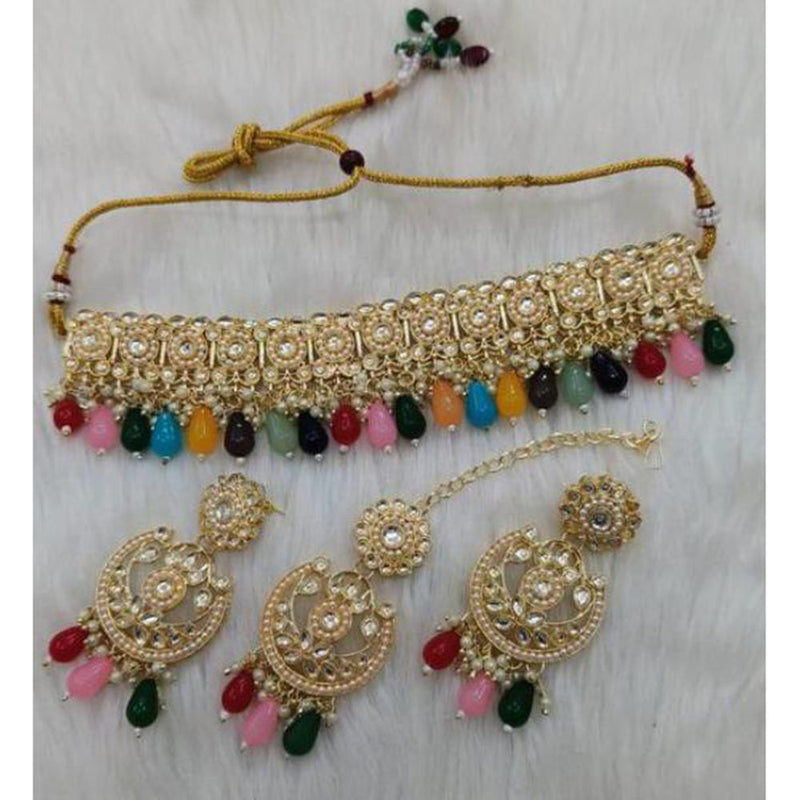 Shree Chamunda Jewellers Gold Plated Austrian And Pearl Choker Necklace Set